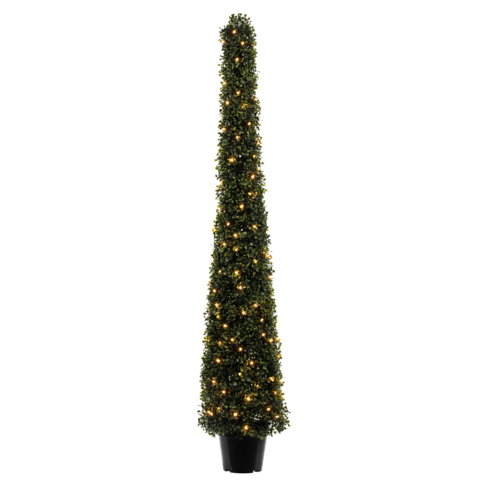 5ft. Pre-Lit Potted Boxwood Cone